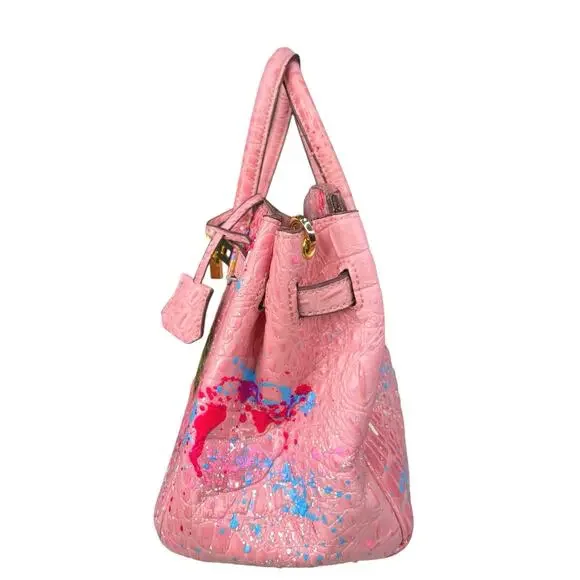 Gorgeous Anca Barbu Hand Painted Pink Splatter Bag 11X6X6 - Picture 4 of 12